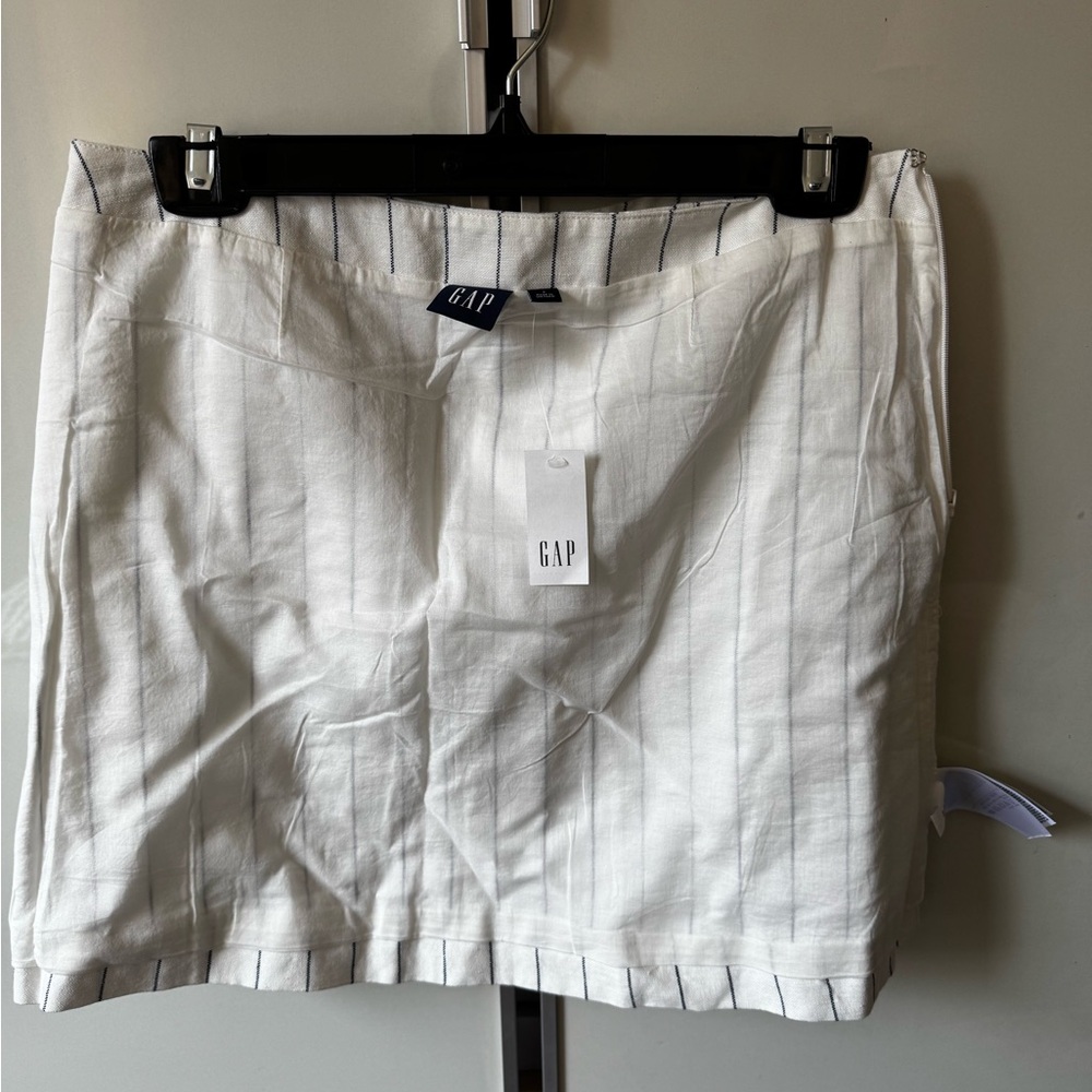 NWT GAP White / Cream Linen & Cotton Mini Skirt with Blue Pinstripes, Size 4 - Picture 8 of 12